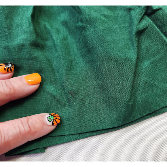 Girls' Green White Lace Trim Puffed Long Sleeve Zip Back Holiday Smocked Dress - Picture 6 of 6